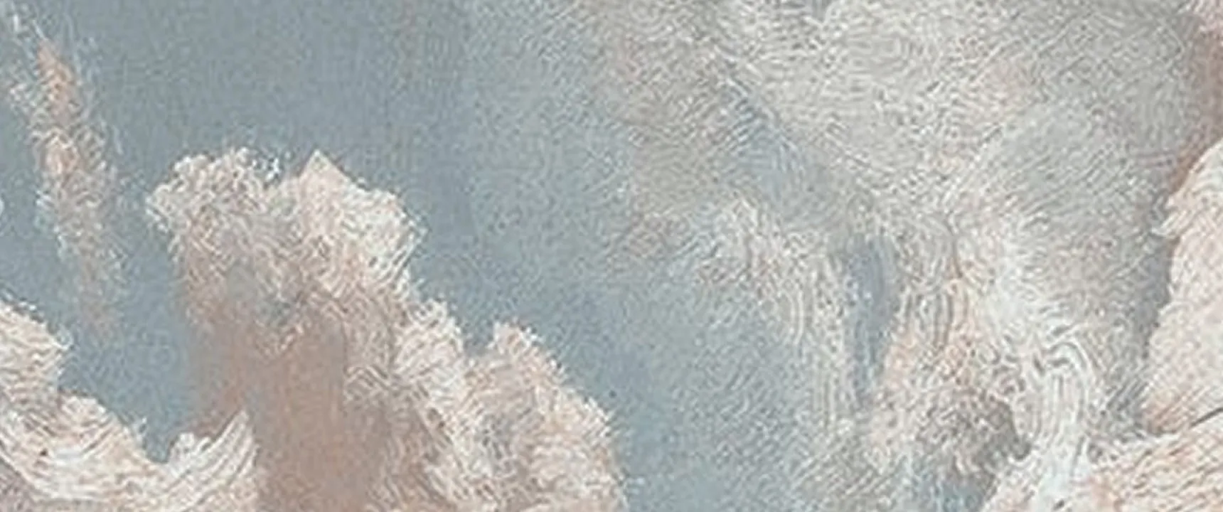 A wide band of painted clouds in pale blue and blush.